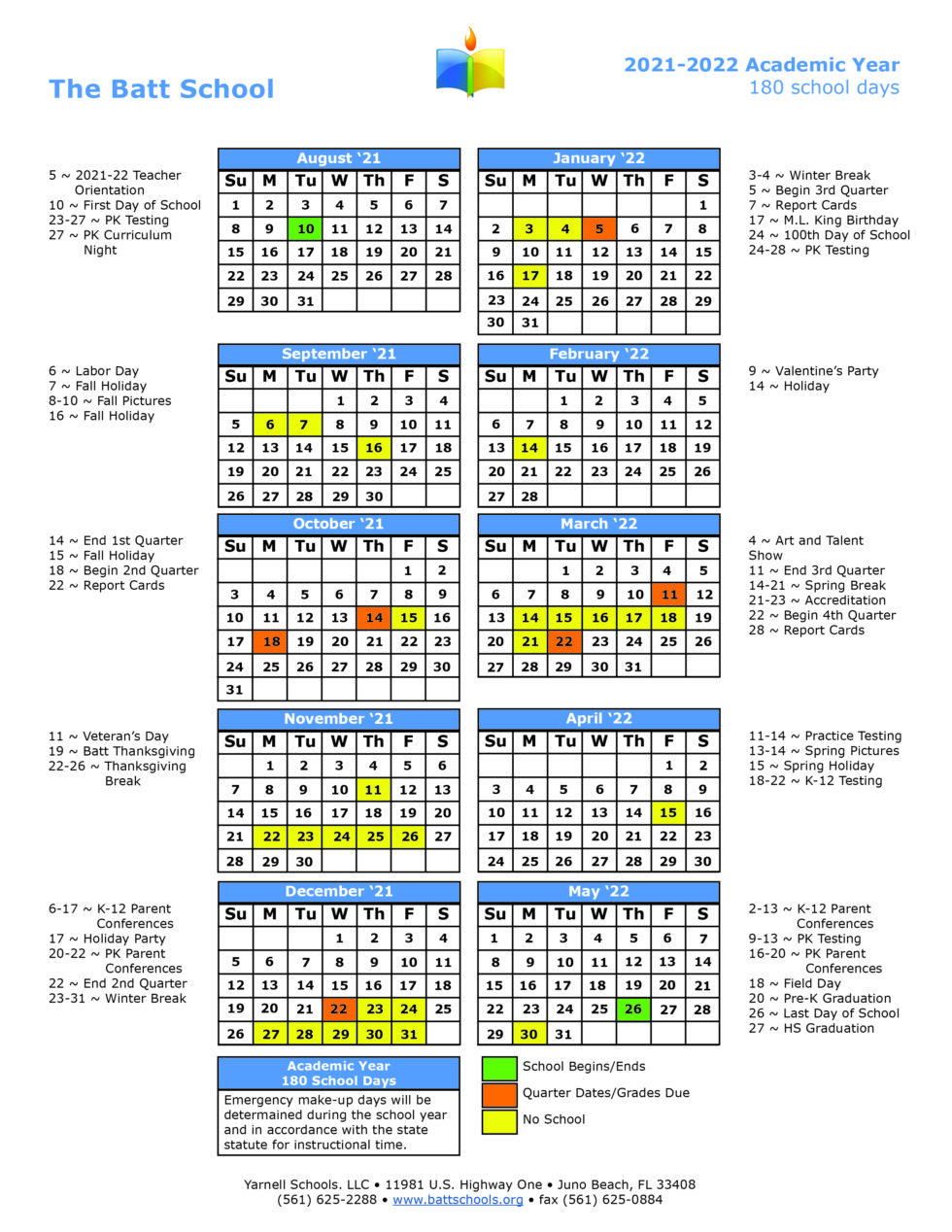 School Calendar The Batt School